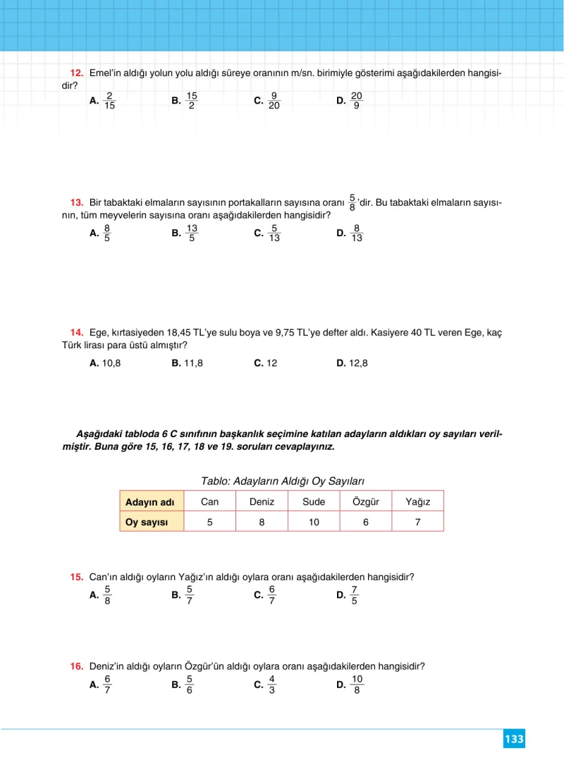 6. Sınıf Matematik Ders Kitabı Cevapları Koza Yayınları Sayfa 133
