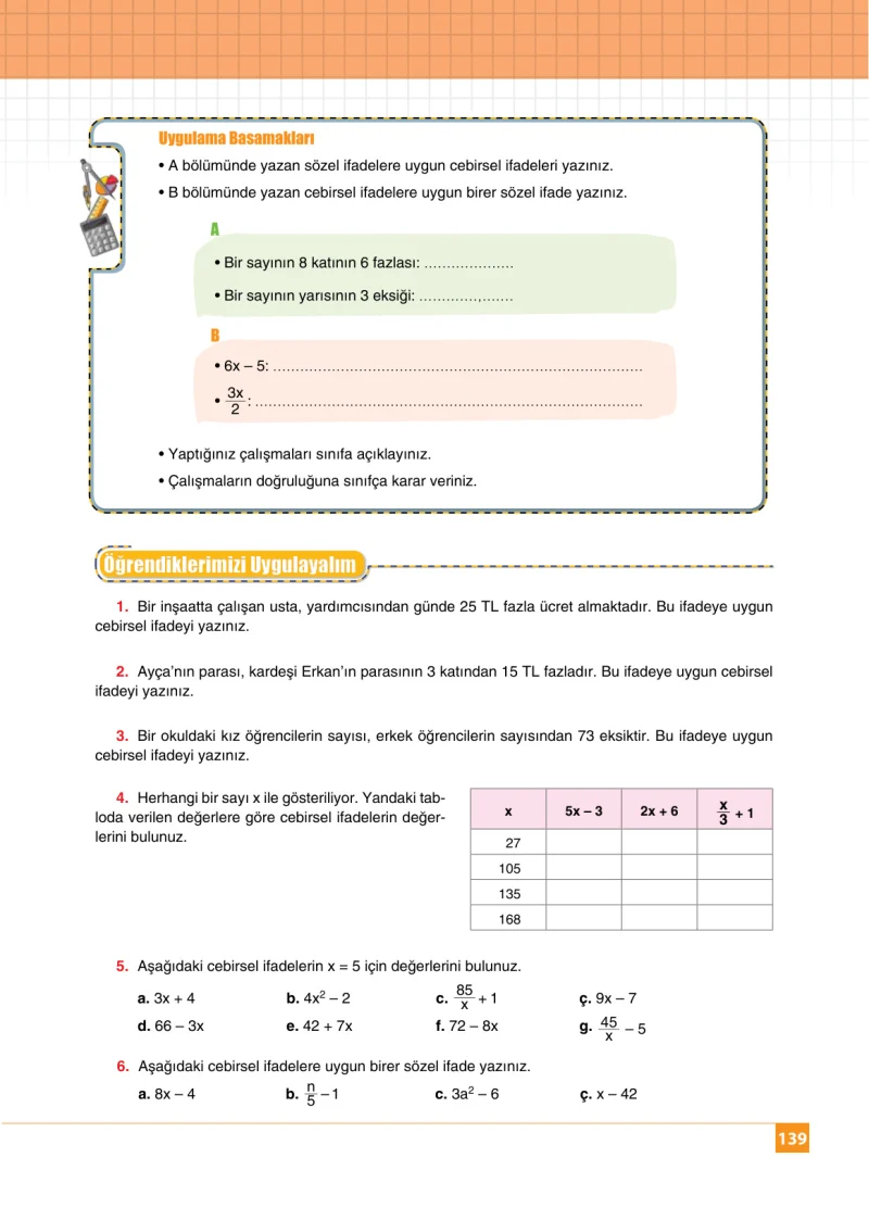 6. Sınıf Matematik Ders Kitabı Cevapları Koza Yayınları Sayfa 139