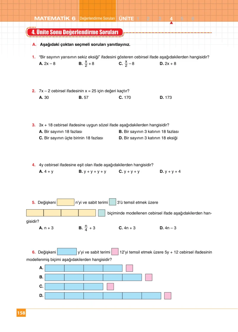 6. Sınıf Matematik Ders Kitabı Cevapları Koza Yayınları Sayfa 158