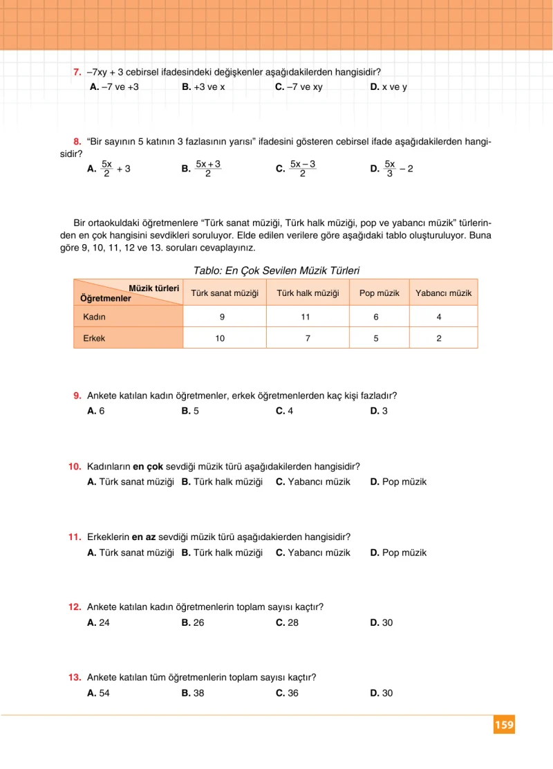 6. Sınıf Matematik Ders Kitabı Cevapları Koza Yayınları Sayfa 159