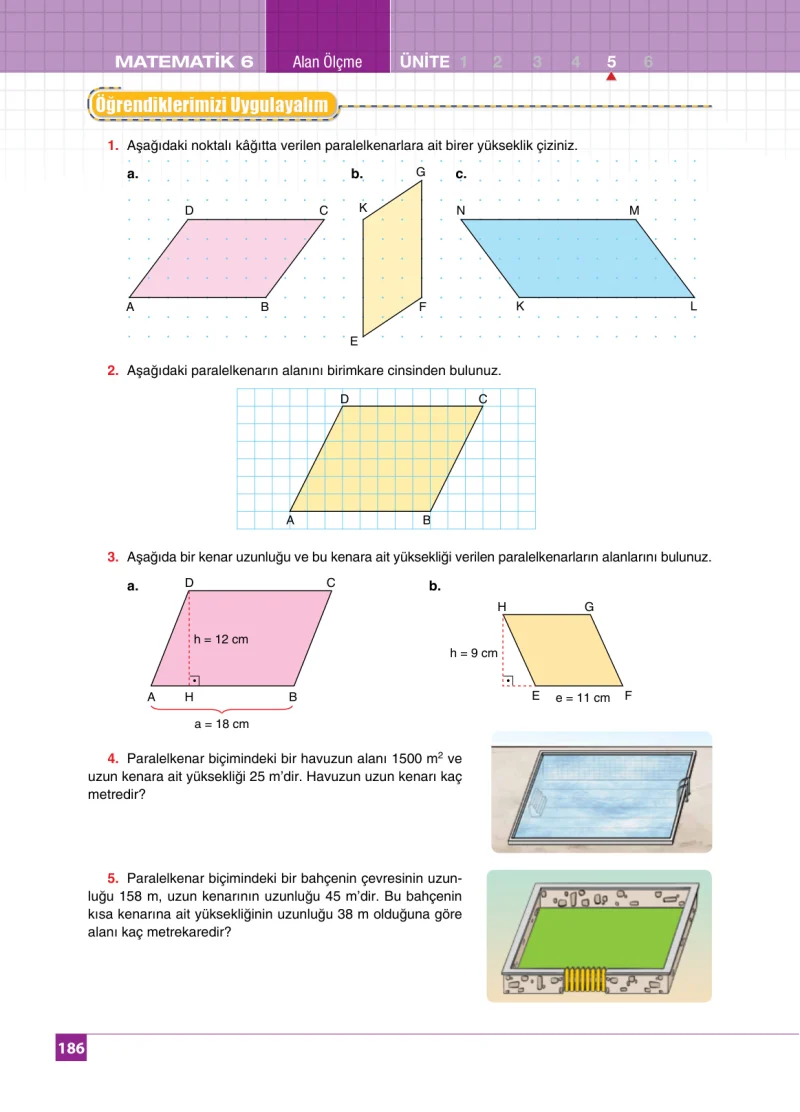 6. Sınıf Matematik Ders Kitabı Cevapları Koza Yayınları Sayfa 186