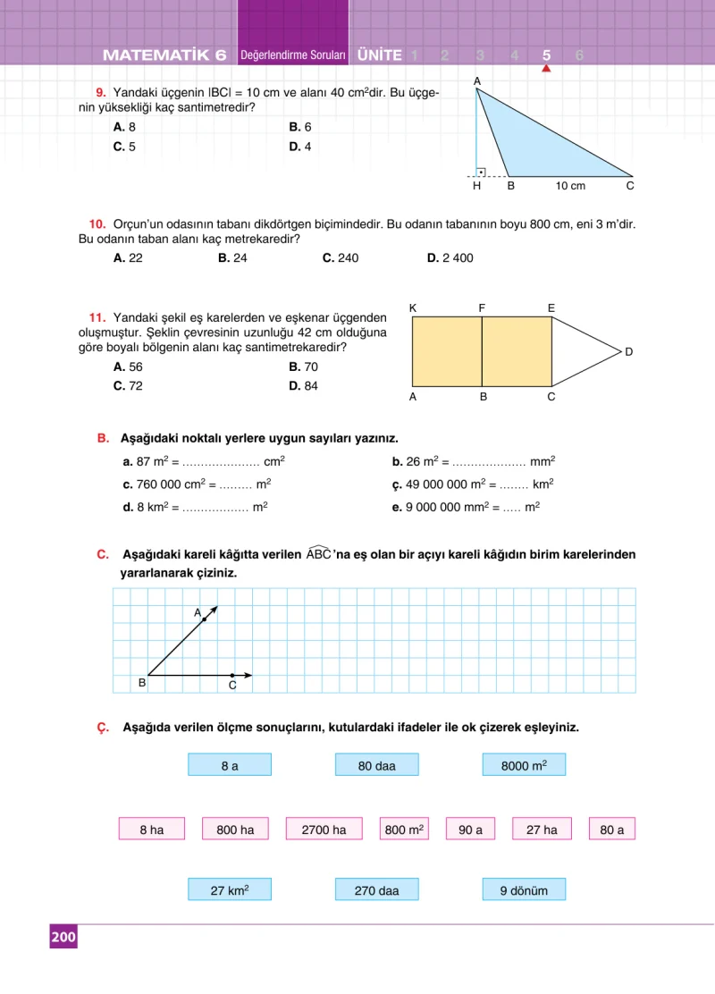 6. Sınıf Matematik Ders Kitabı Cevapları Koza Yayınları Sayfa 200
