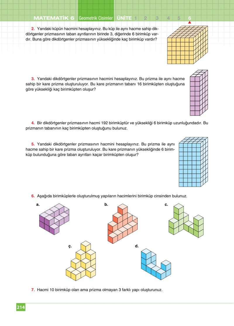 6. Sınıf Matematik Ders Kitabı Cevapları Koza Yayınları Sayfa 214