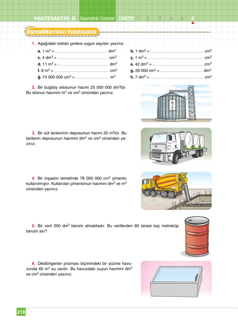 6. Sınıf Matematik Ders Kitabı Cevapları Koza Yayınları Sayfa 218