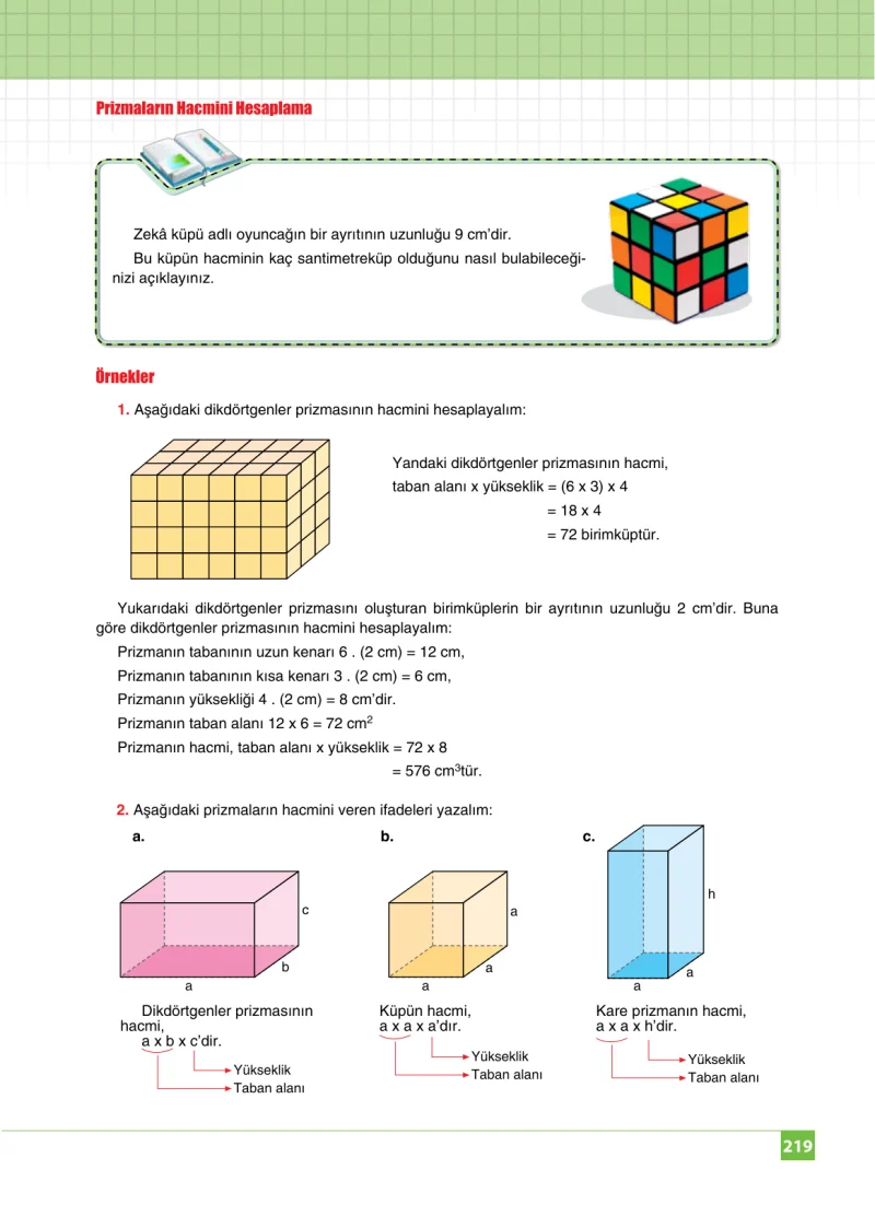 6. Sınıf Matematik Ders Kitabı Cevapları Koza Yayınları Sayfa 219