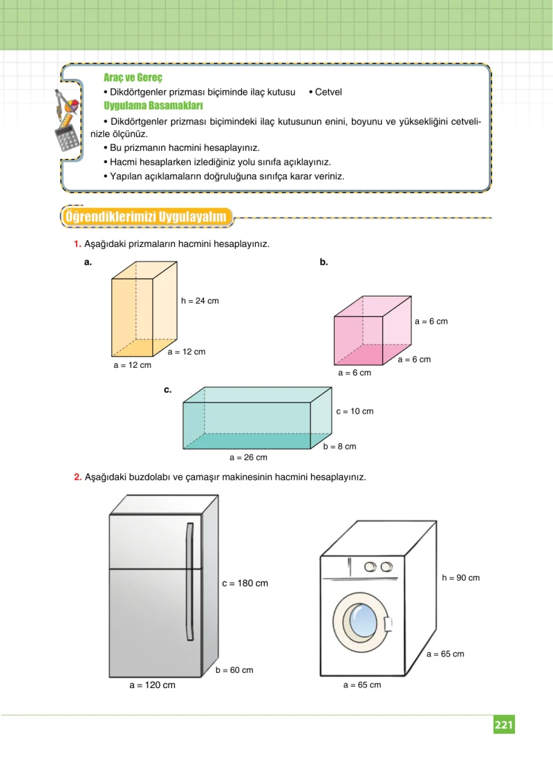 6. Sınıf Matematik Ders Kitabı Cevapları Koza Yayınları Sayfa 221