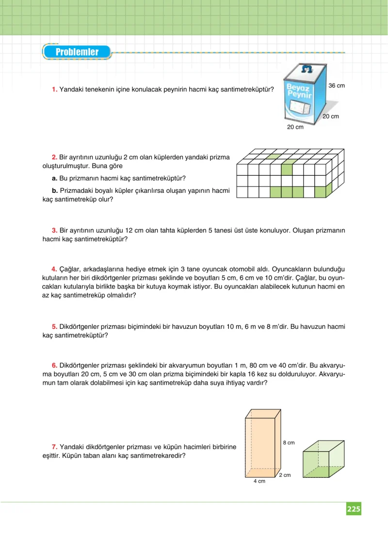 6. Sınıf Matematik Ders Kitabı Cevapları Koza Yayınları Sayfa 225