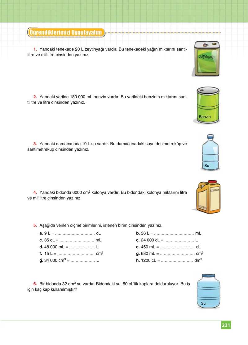 6. Sınıf Matematik Ders Kitabı Cevapları Koza Yayınları Sayfa 231