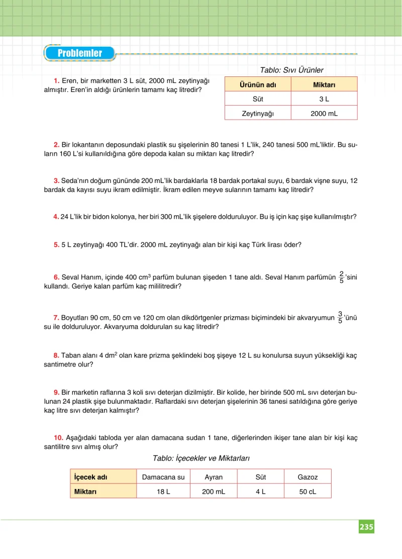6. Sınıf Matematik Ders Kitabı Cevapları Koza Yayınları Sayfa 235
