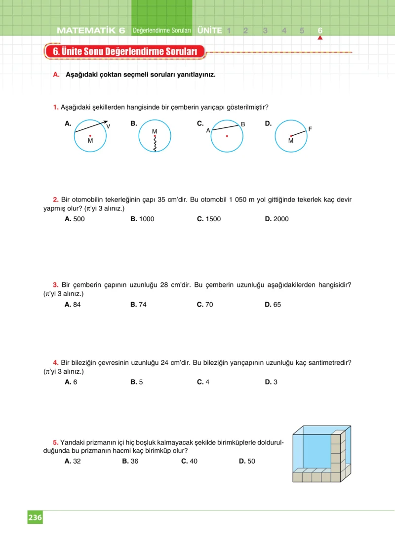 6. Sınıf Matematik Ders Kitabı Cevapları Koza Yayınları Sayfa 236