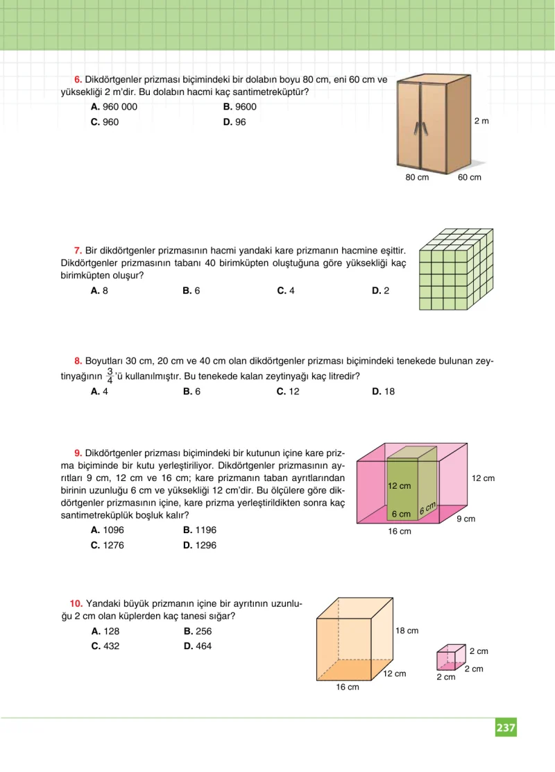 6. Sınıf Matematik Ders Kitabı Cevapları Koza Yayınları Sayfa 237