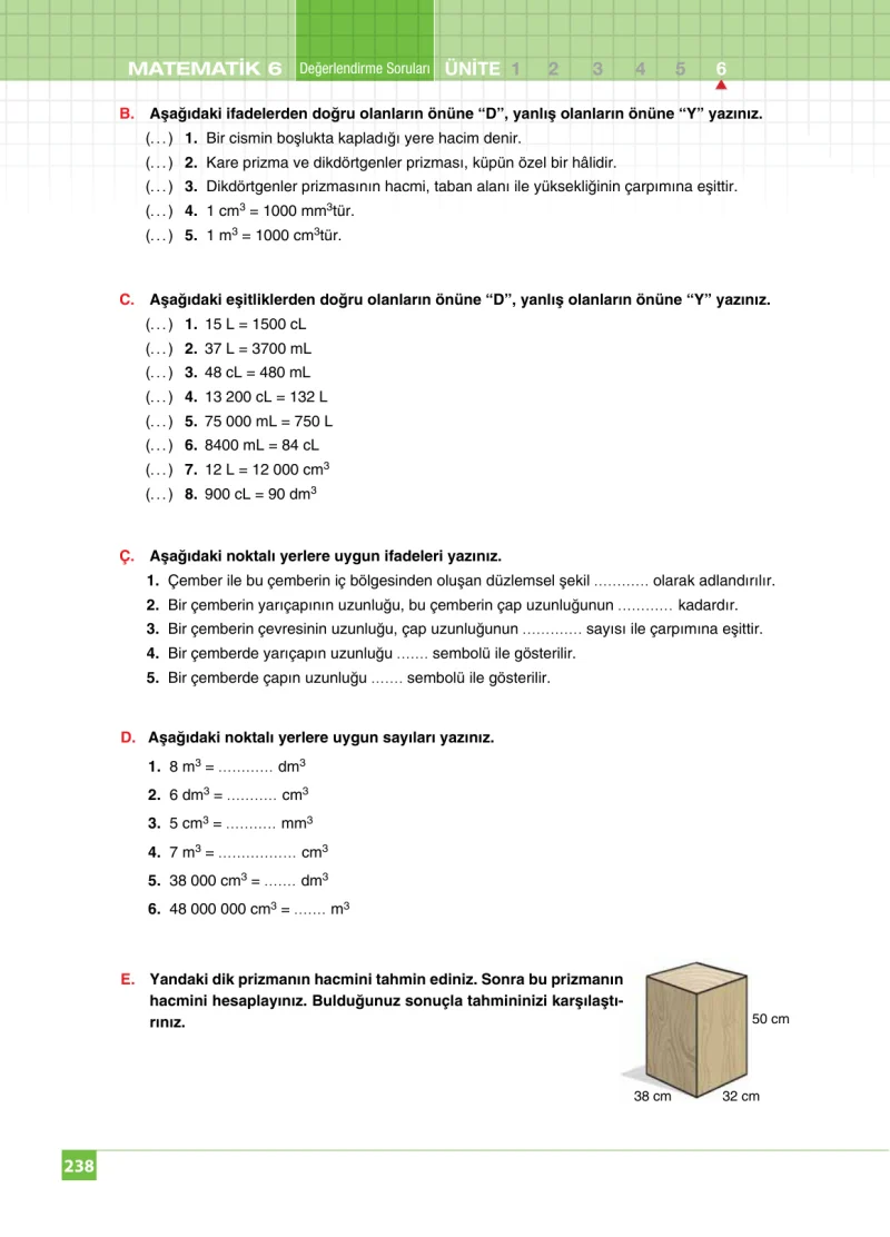 6. Sınıf Matematik Ders Kitabı Cevapları Koza Yayınları Sayfa 238