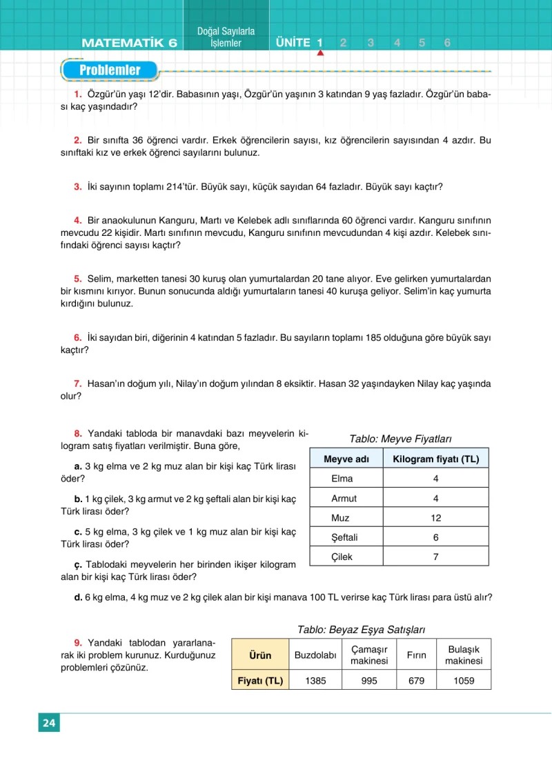 6. Sınıf Matematik Ders Kitabı Cevapları Koza Yayınları Sayfa 24