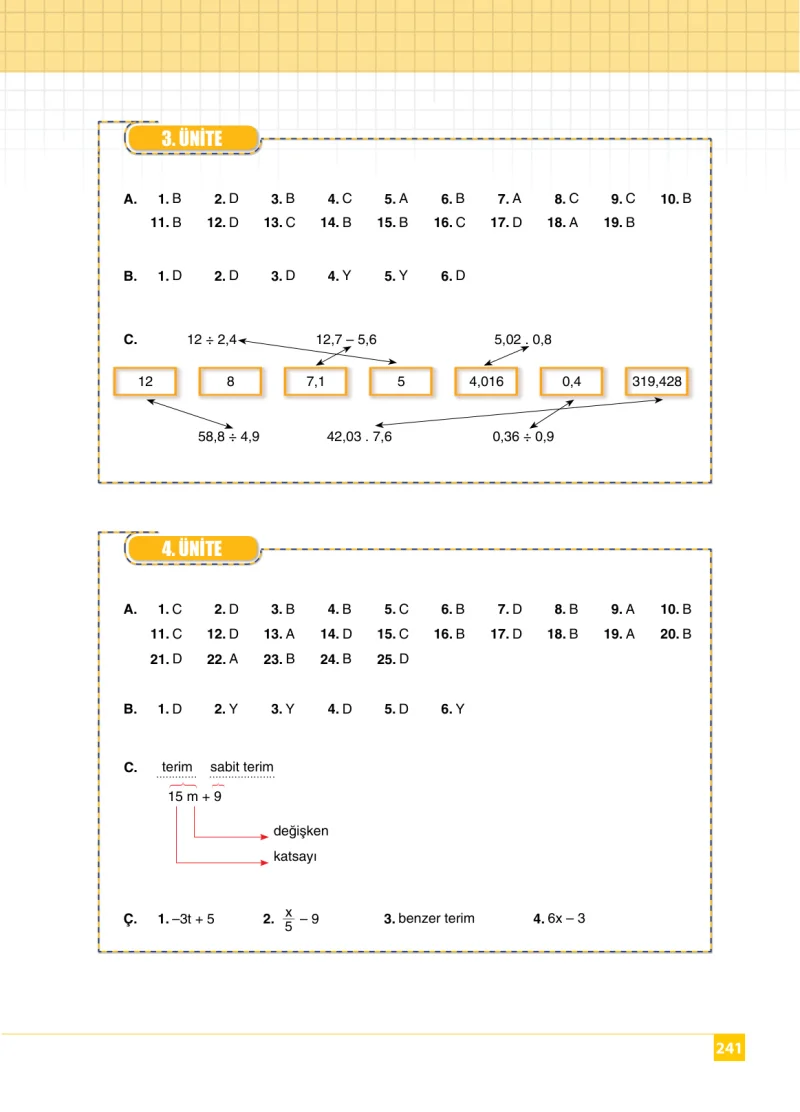 6. Sınıf Matematik Ders Kitabı Cevapları Koza Yayınları Sayfa 241
