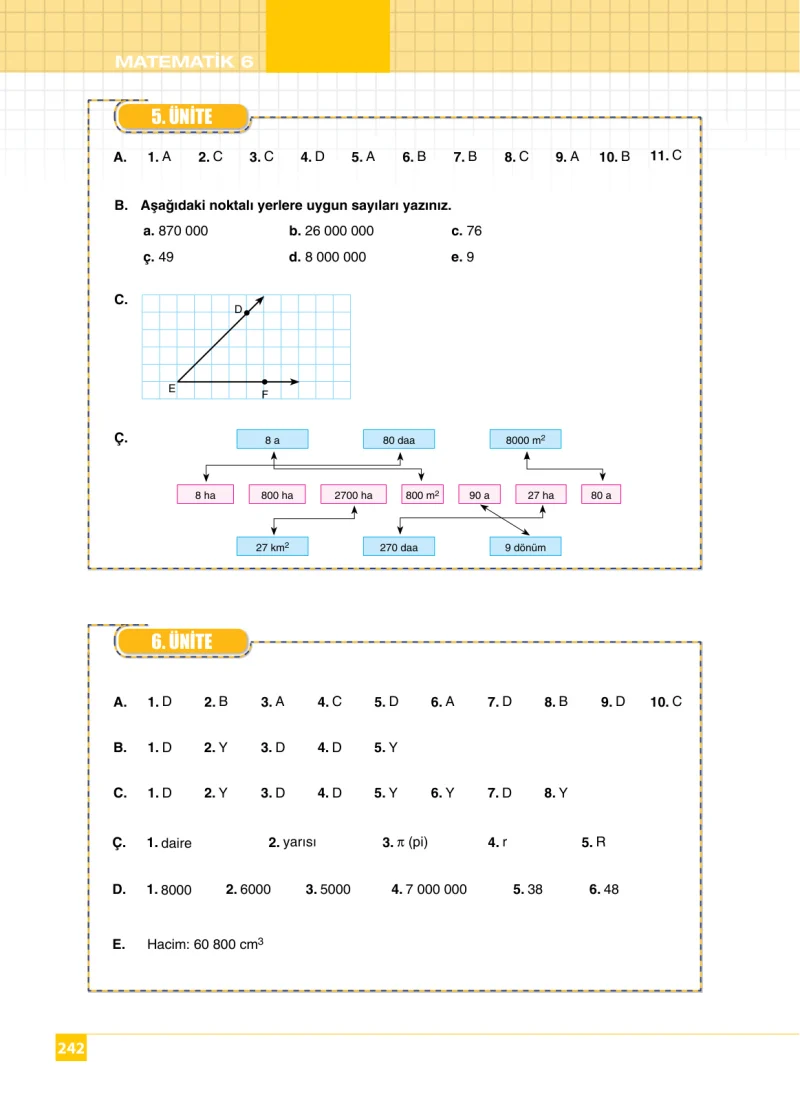6. Sınıf Matematik Ders Kitabı Cevapları Koza Yayınları Sayfa 242