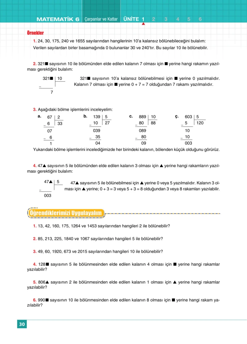 6. Sınıf Matematik Ders Kitabı Cevapları Koza Yayınları Sayfa 30