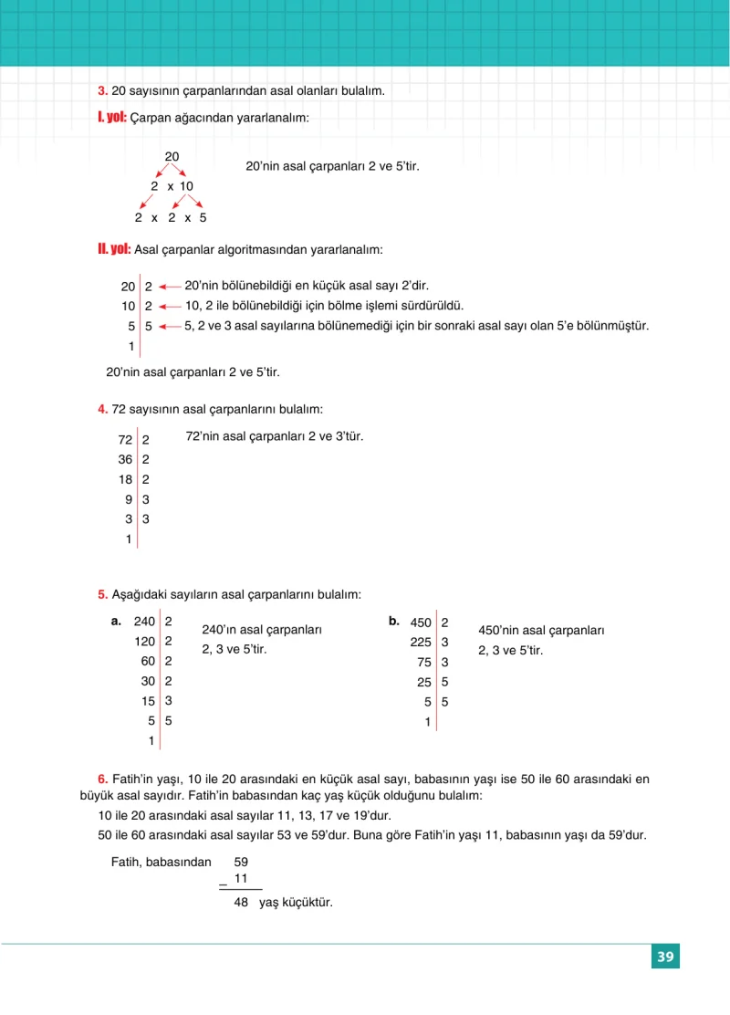 6. Sınıf Matematik Ders Kitabı Cevapları Koza Yayınları Sayfa 39