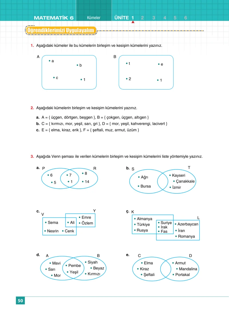 6. Sınıf Matematik Ders Kitabı Cevapları Koza Yayınları Sayfa 50