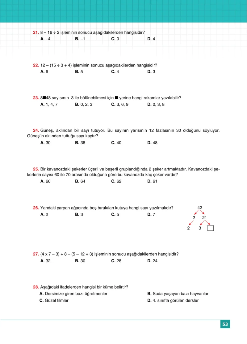 6. Sınıf Matematik Ders Kitabı Cevapları Koza Yayınları Sayfa 53