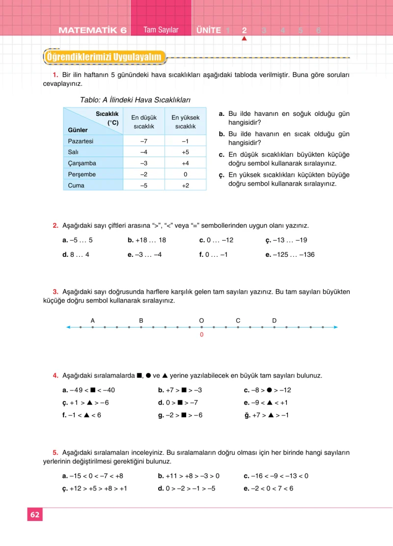 6. Sınıf Matematik Ders Kitabı Cevapları Koza Yayınları Sayfa 62