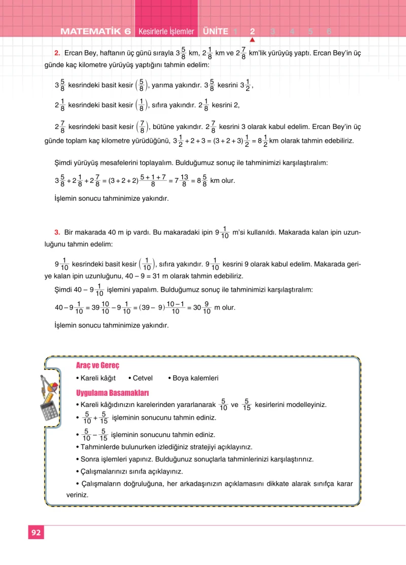 6. Sınıf Matematik Ders Kitabı Cevapları Koza Yayınları Sayfa 92