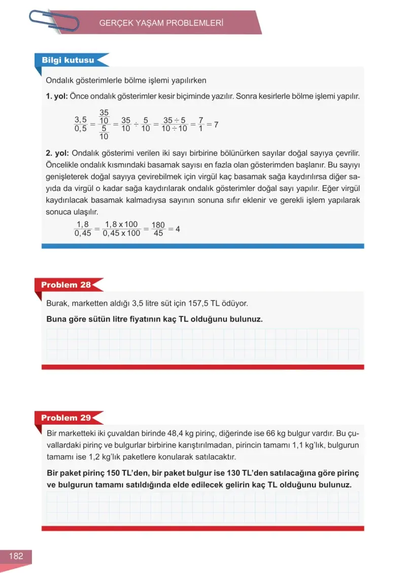 6. Sınıf Matematik Ders Kitabı Cevapları Meb Yayınları 1 Sayfa 182