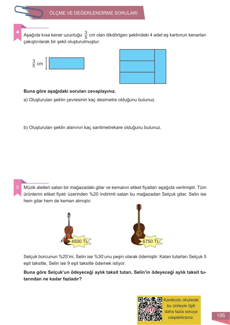 6. Sınıf Matematik Ders Kitabı Cevapları Meb Yayınları 1 Sayfa 195