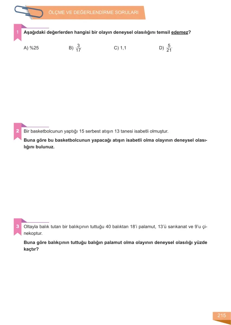6. Sınıf Matematik Ders Kitabı Cevapları Meb Yayınları 1 Sayfa 215