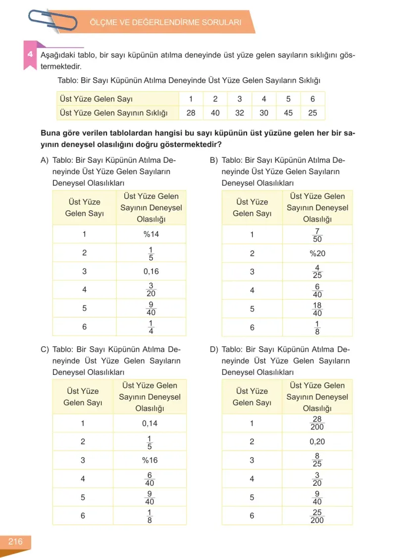 6. Sınıf Matematik Ders Kitabı Cevapları Meb Yayınları 1 Sayfa 216