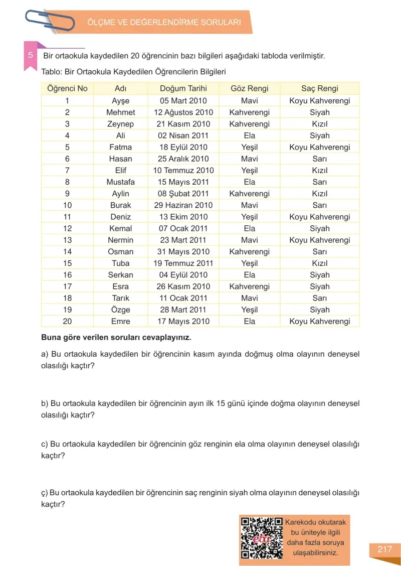 6. Sınıf Matematik Ders Kitabı Cevapları Meb Yayınları 1 Sayfa 217