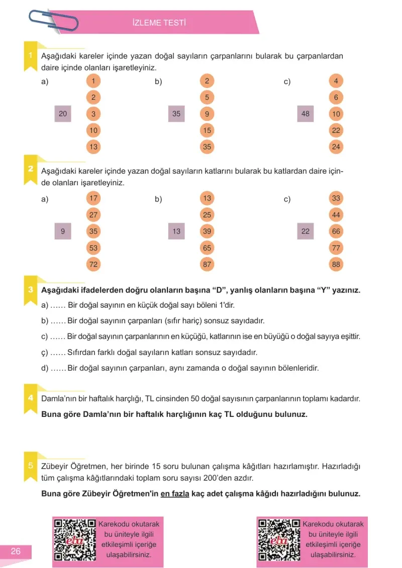 6. Sınıf Matematik Ders Kitabı Cevapları Meb Yayınları 1 Sayfa 26