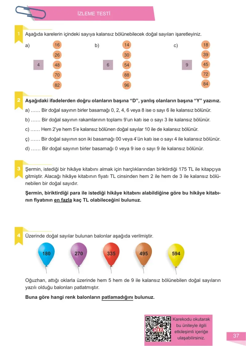 6. Sınıf Matematik Ders Kitabı Cevapları Meb Yayınları 1 Sayfa 37