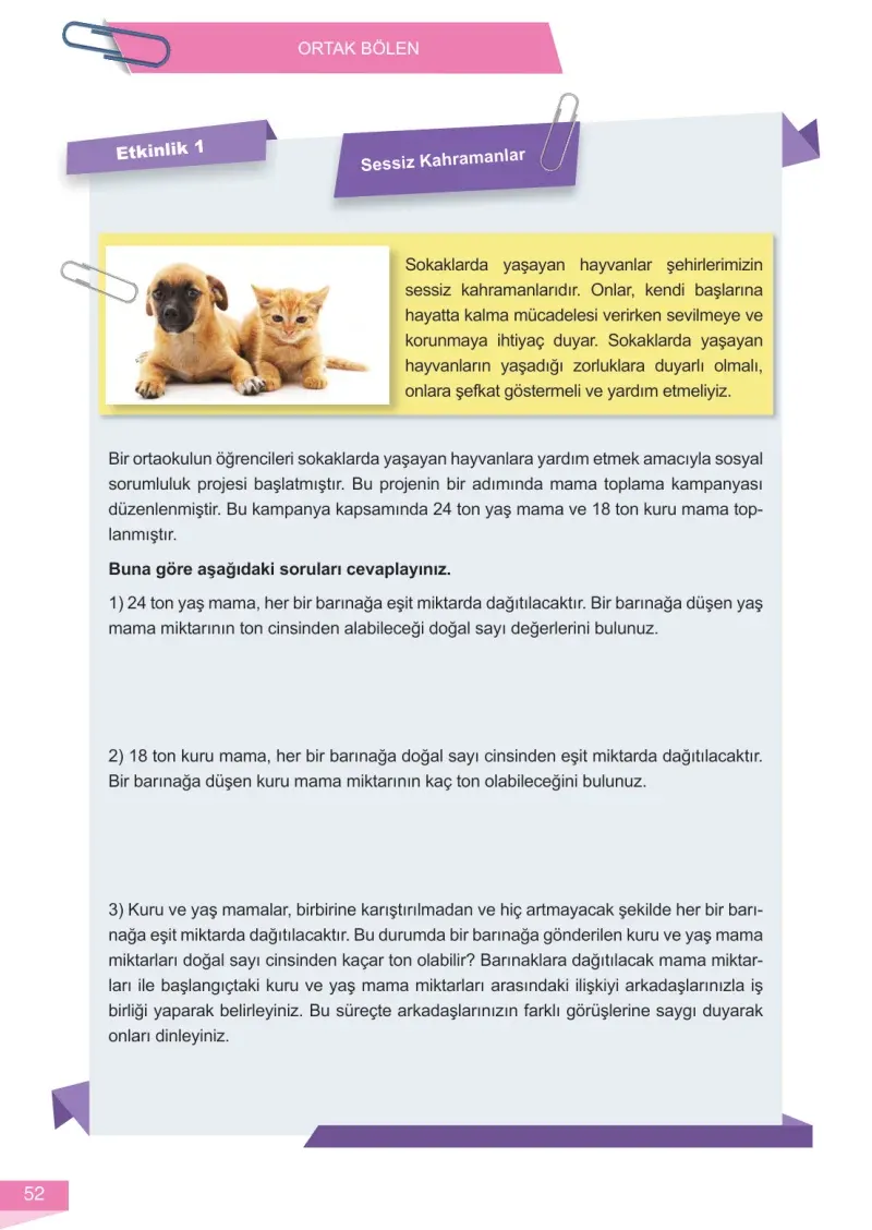 6. Sınıf Matematik Ders Kitabı Cevapları Meb Yayınları 1 Sayfa 52
