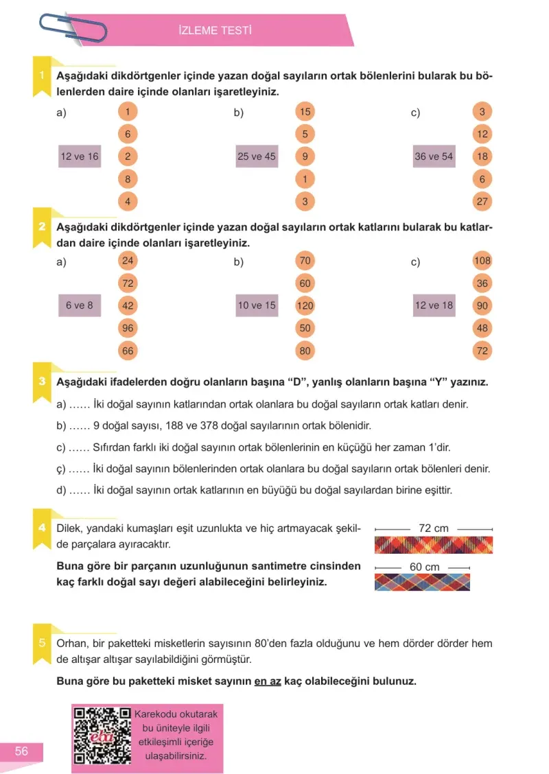 6. Sınıf Matematik Ders Kitabı Cevapları Meb Yayınları 1 Sayfa 56