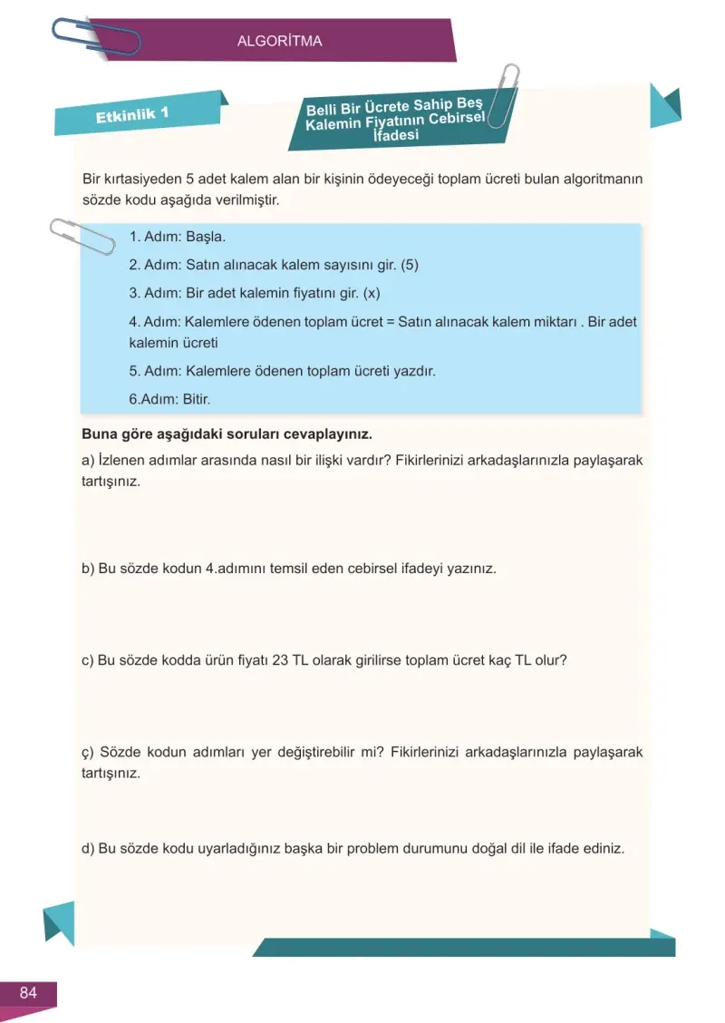 6. Sınıf Matematik Ders Kitabı Cevapları Meb Yayınları 2 Sayfa 84