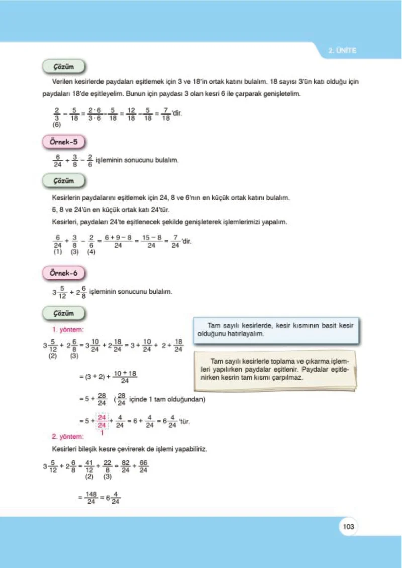 6. Sınıf Matematik Ders Kitabı Cevapları Öğün Yayınlar Sayfa 103