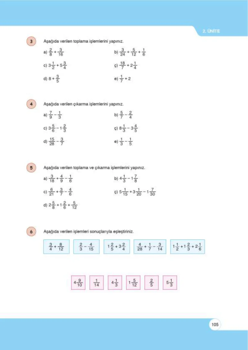 6. Sınıf Matematik Ders Kitabı Cevapları Öğün Yayınlar Sayfa 105