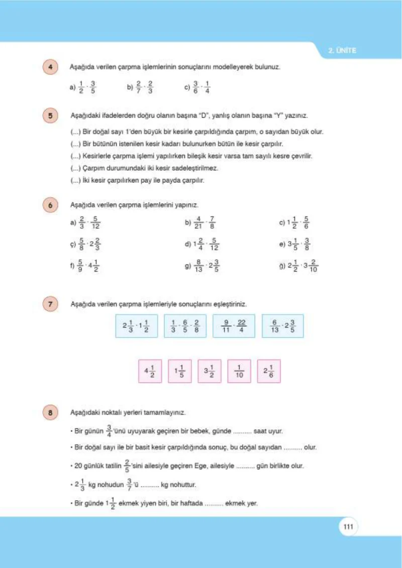 6. Sınıf Matematik Ders Kitabı Cevapları Öğün Yayınlar Sayfa 111