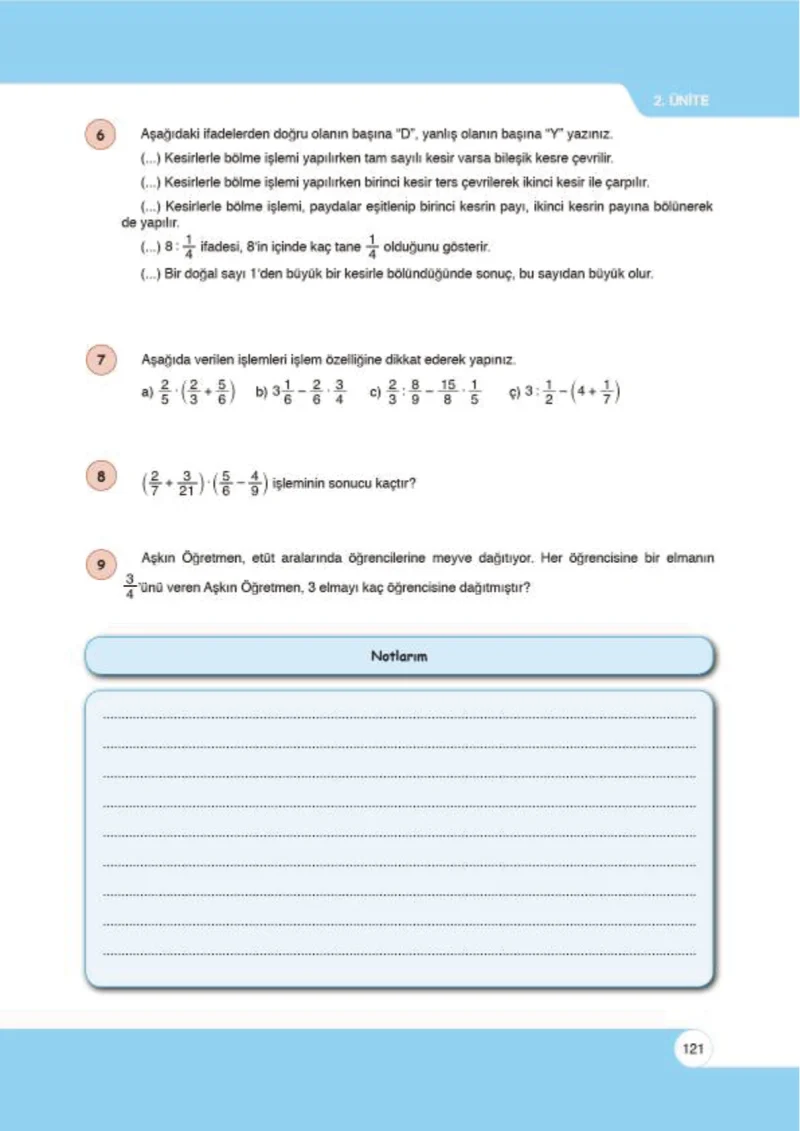 6. Sınıf Matematik Ders Kitabı Cevapları Öğün Yayınlar Sayfa 121