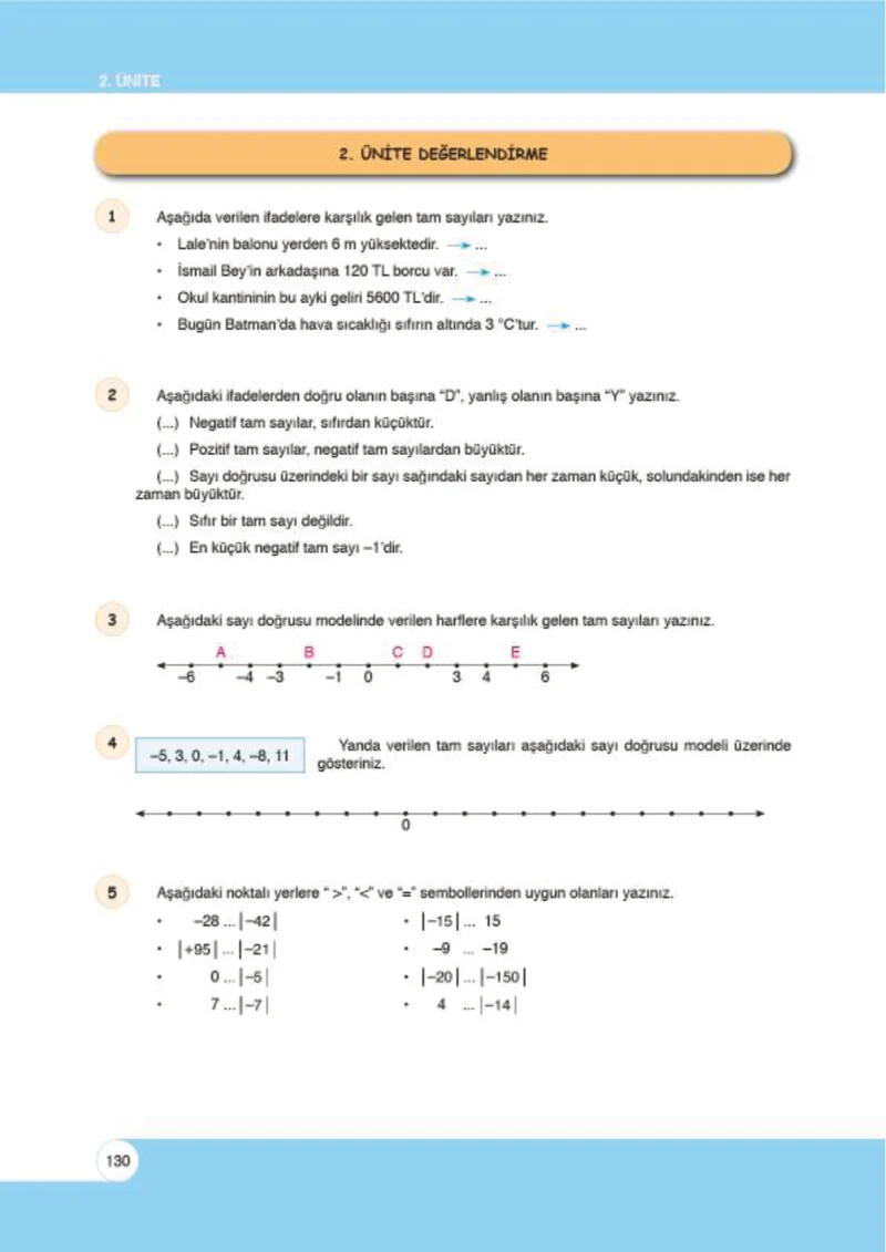 6. Sınıf Matematik Ders Kitabı Cevapları Öğün Yayınlar Sayfa 130