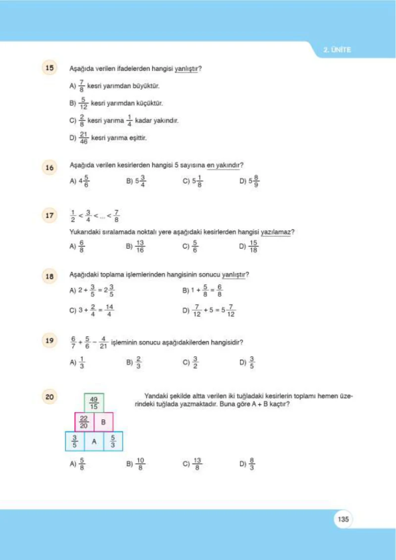 6. Sınıf Matematik Ders Kitabı Cevapları Öğün Yayınlar Sayfa 135