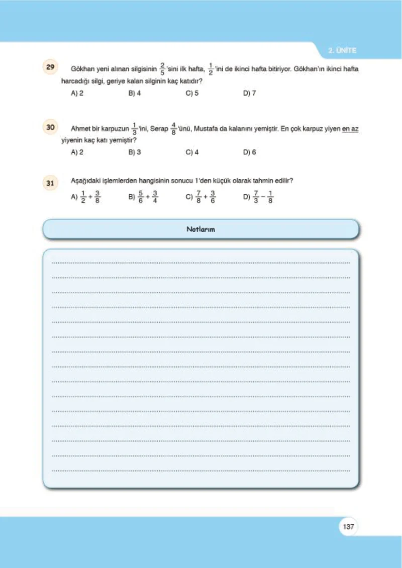 6. Sınıf Matematik Ders Kitabı Cevapları Öğün Yayınlar Sayfa 137