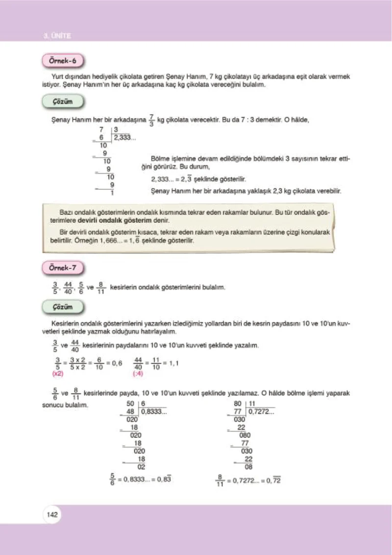 6. Sınıf Matematik Ders Kitabı Cevapları Öğün Yayınlar Sayfa 142