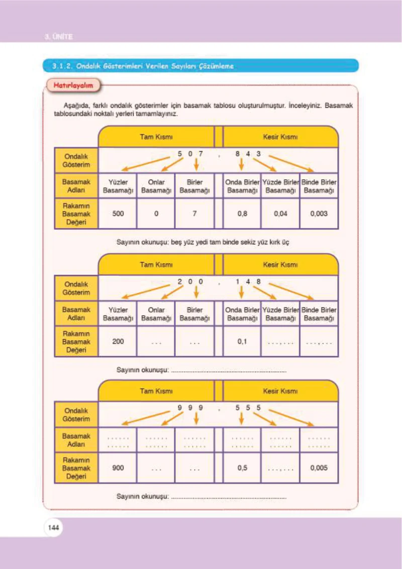 6. Sınıf Matematik Ders Kitabı Cevapları Öğün Yayınlar Sayfa 144