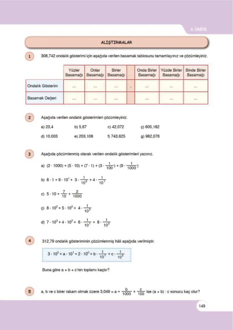 6. Sınıf Matematik Ders Kitabı Cevapları Öğün Yayınlar Sayfa 149