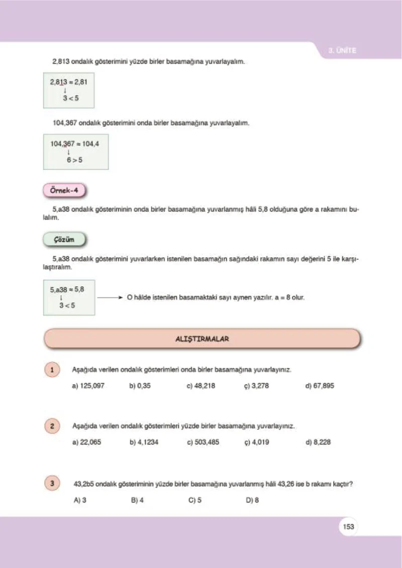 6. Sınıf Matematik Ders Kitabı Cevapları Öğün Yayınlar Sayfa 153