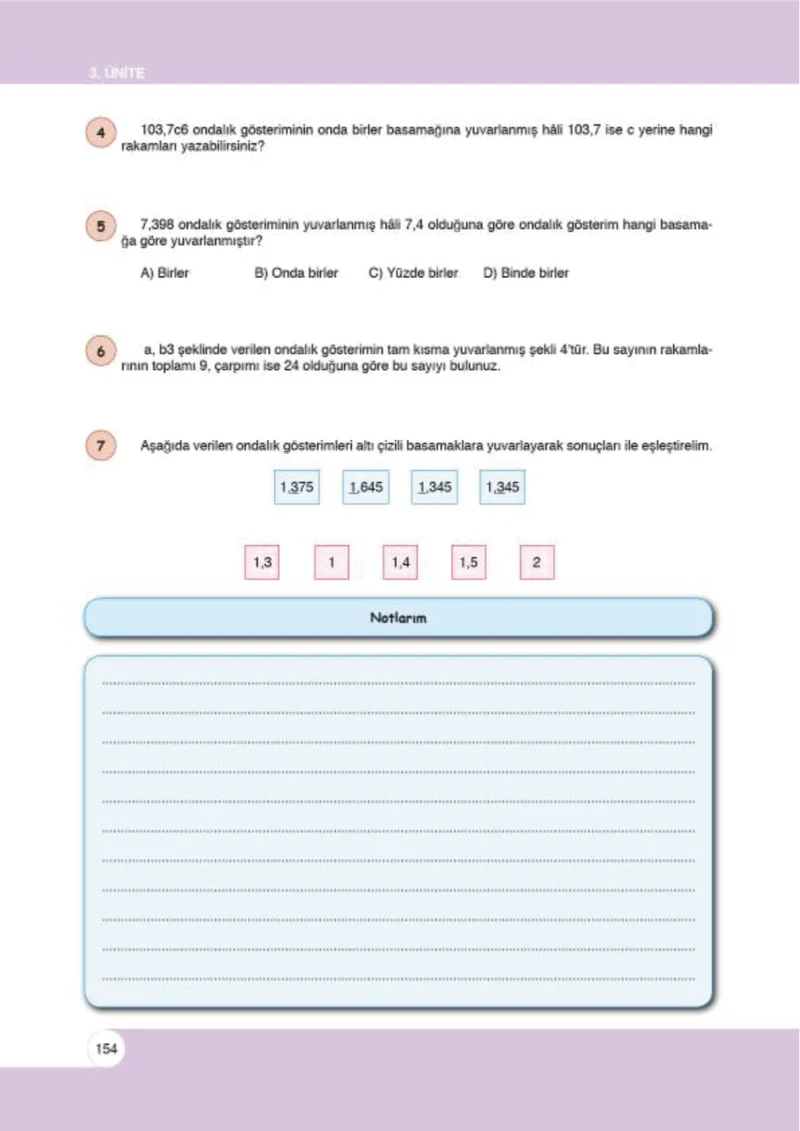 6. Sınıf Matematik Ders Kitabı Cevapları Öğün Yayınlar Sayfa 154