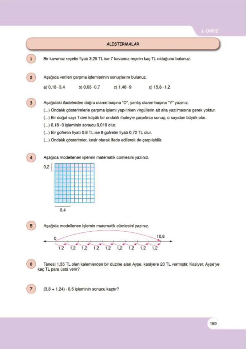 6. Sınıf Matematik Ders Kitabı Cevapları Öğün Yayınlar Sayfa 159