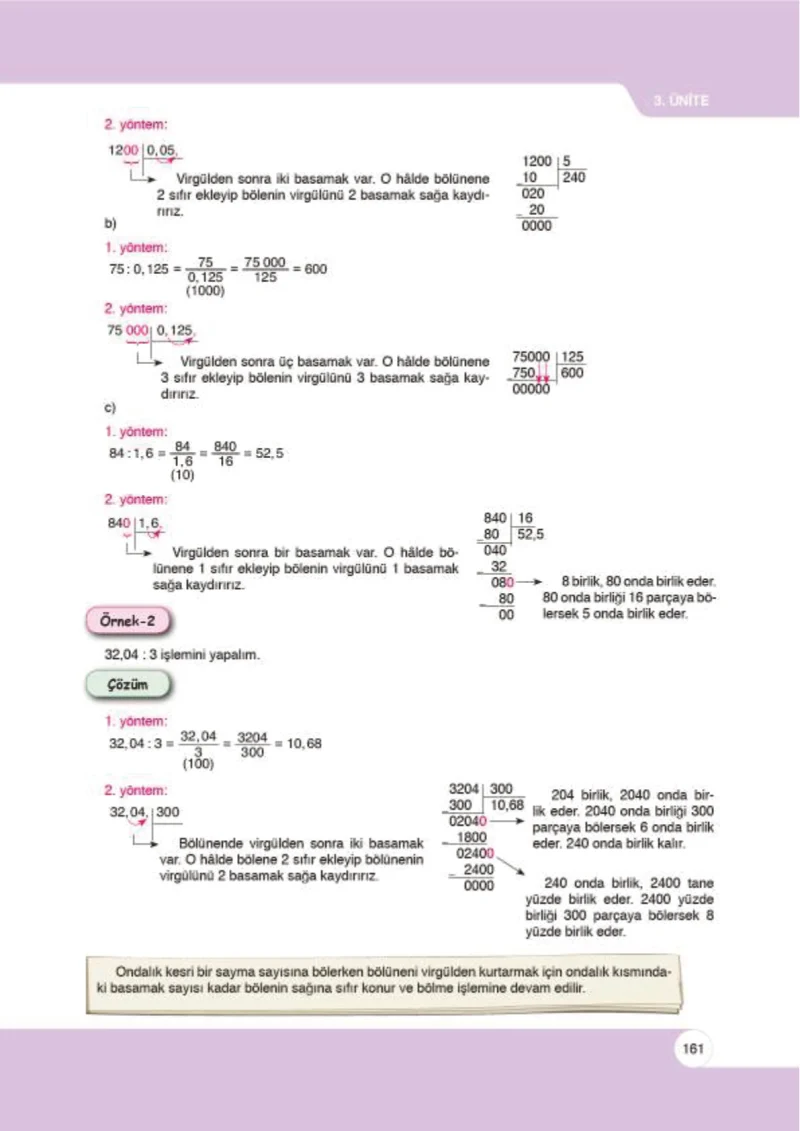 6. Sınıf Matematik Ders Kitabı Cevapları Öğün Yayınlar Sayfa 161