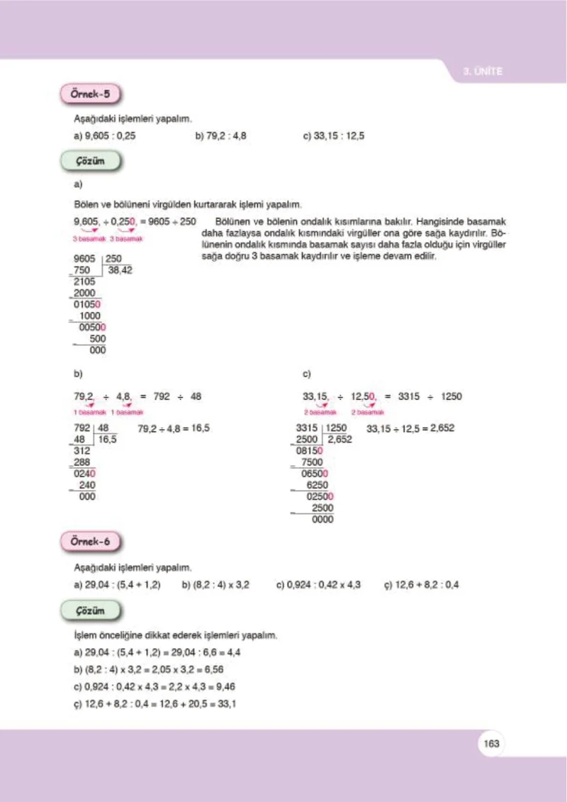 6. Sınıf Matematik Ders Kitabı Cevapları Öğün Yayınlar Sayfa 163